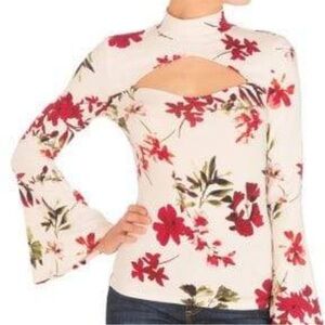 Guess Lilou Floral Cut-Out bell sleeve Women's Top Sm